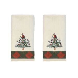 2 Pack Spode Tartan Ivory Christmas Trees Fingertip Towels New